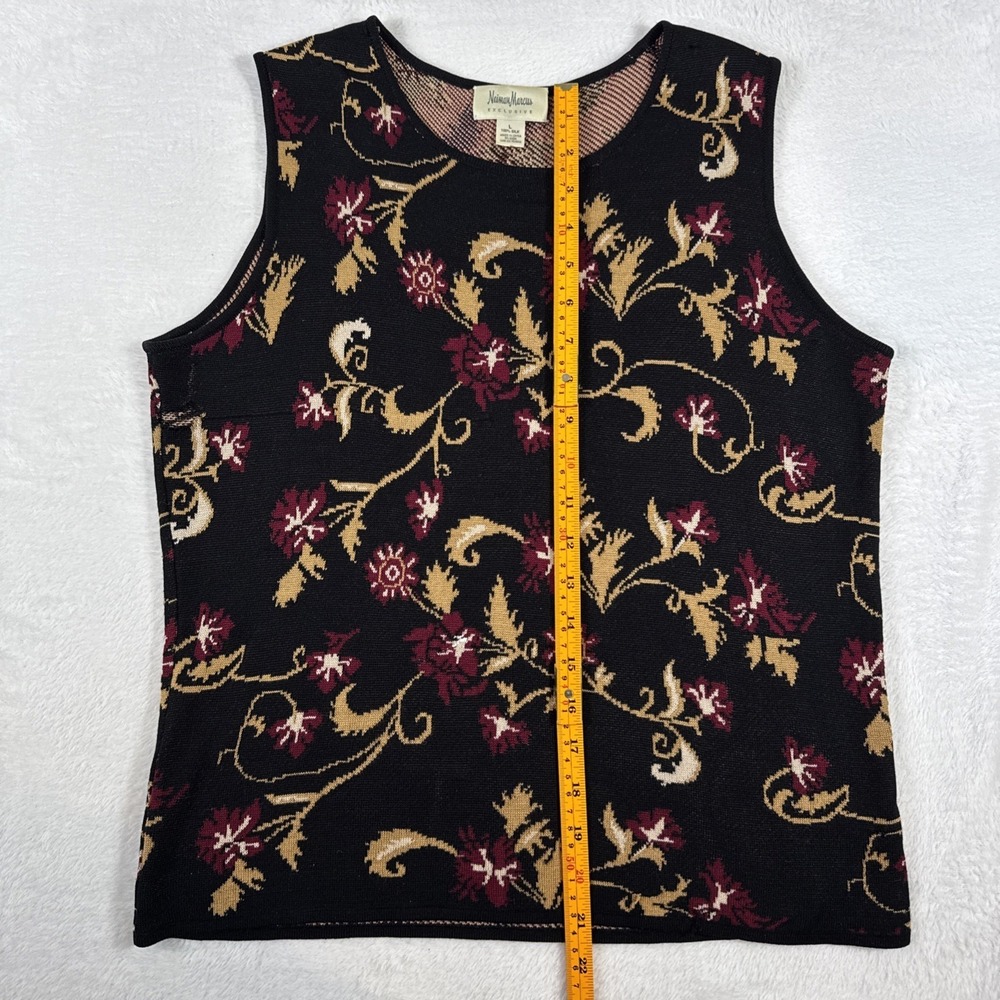 Neiman Marcus Exclusive100% Silk intarsia Floral Sleeveless Sweater‎ Black Large - Picture 5 of 8